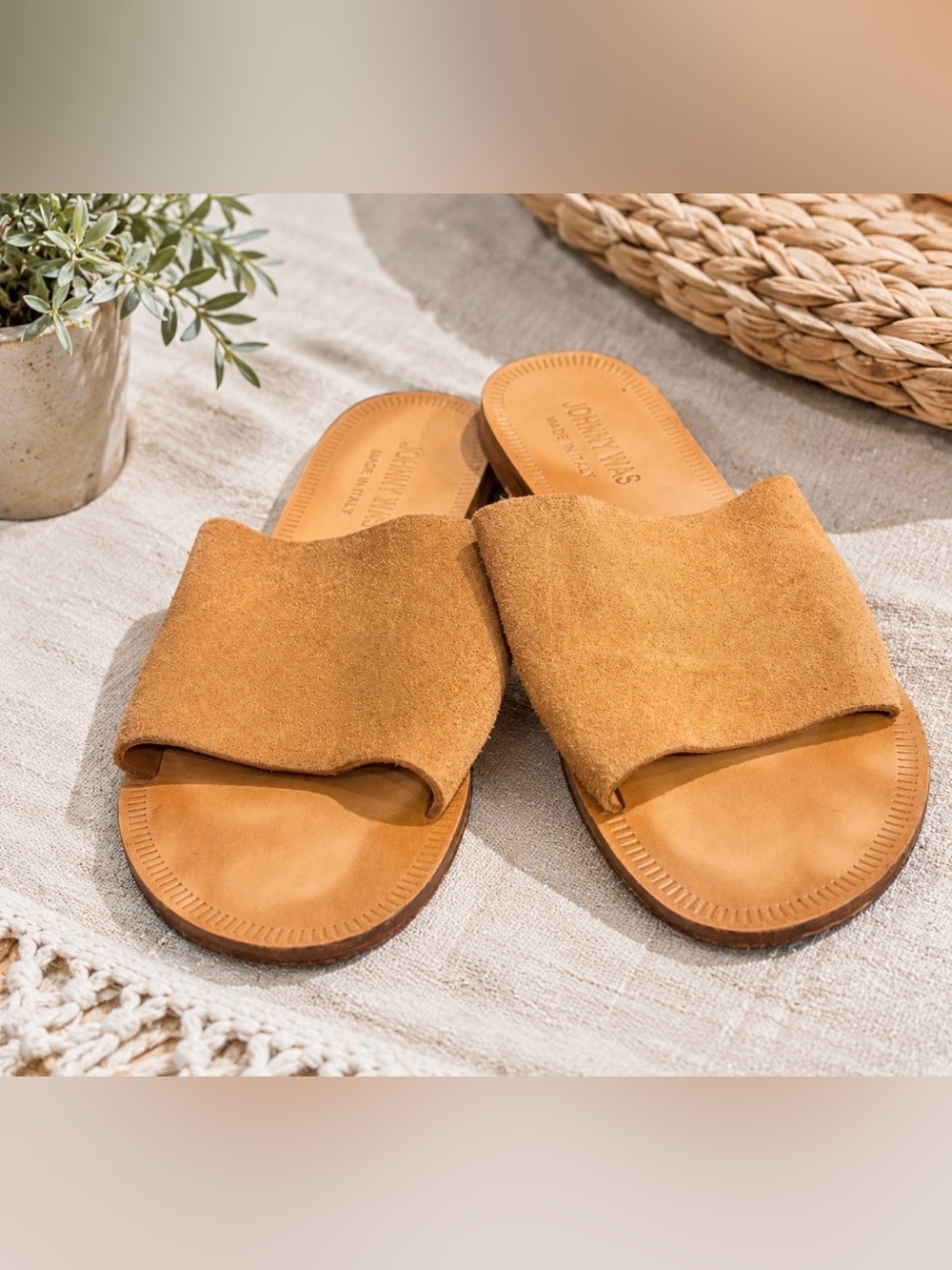 Johnny Was Tan Sandals Suede Slip-On